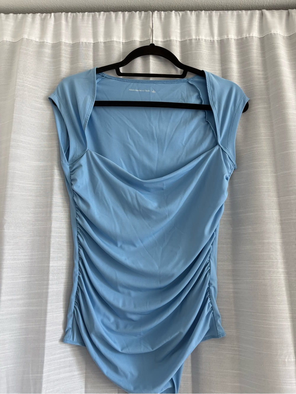 Abercrombie & Fitch Light Blue Ruched Cap-Sleeve Bodysuit
